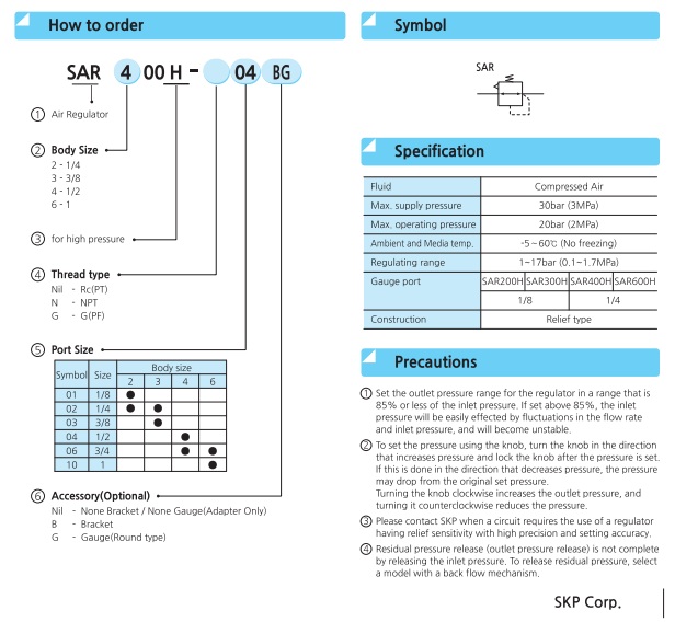 Bộ điều chỉnh áp suất cao SAR 200H